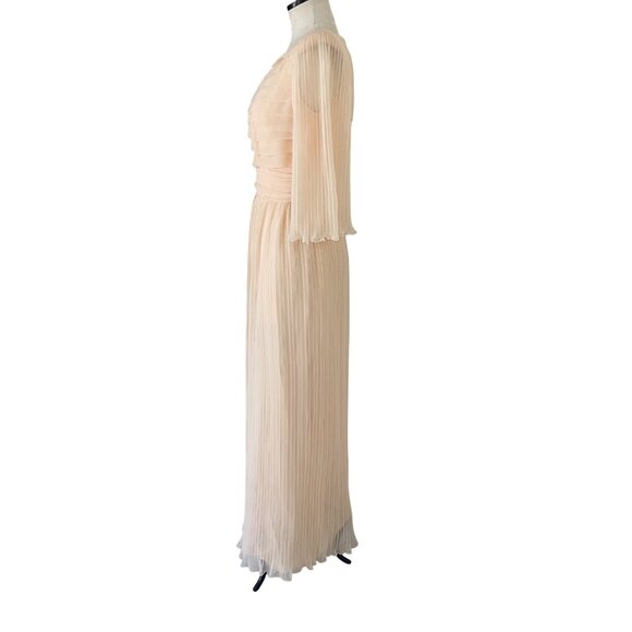 Miss Elliette Vintage Womens Dress Size Small Peach Pleated Chiffon Maxi - Picture 2 of 11